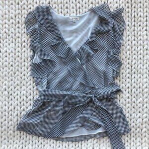 Max Studio Black & White Gingham Ruffled Top-Size L